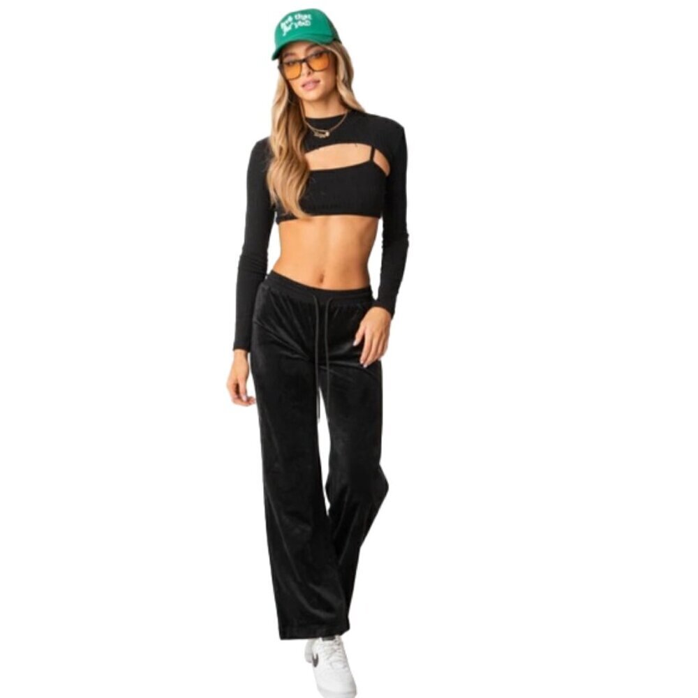 EDIKTED Erin Low-Rise Velour Sweatpants Size XS